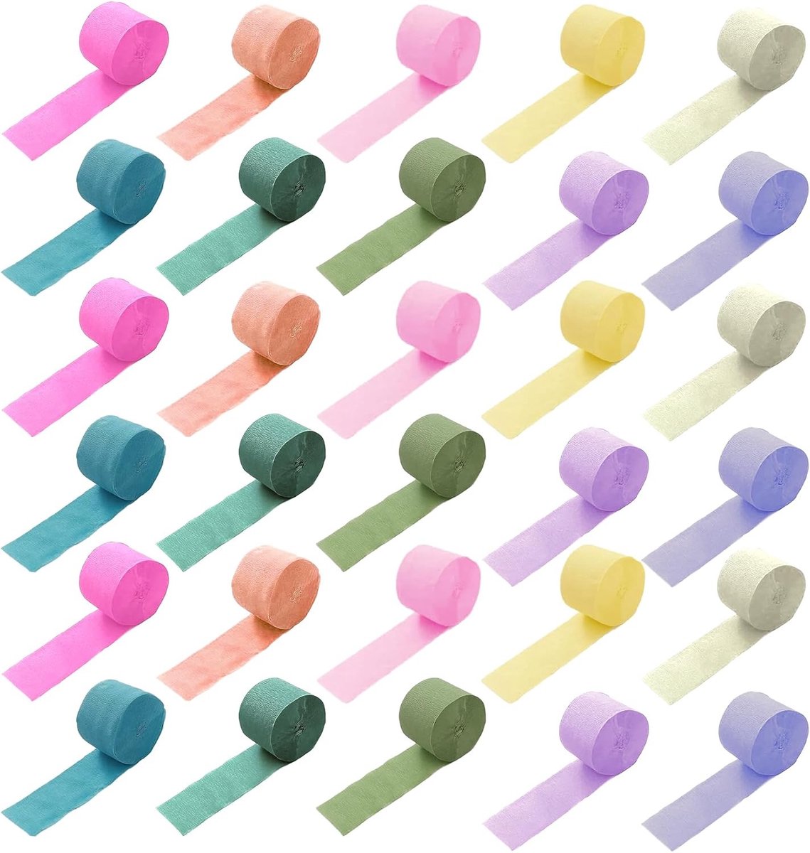 Kleurige Crepe Papier Rollen 4.5 cm x 10 m - 30 Stuks voor Knutselen en Decoratie