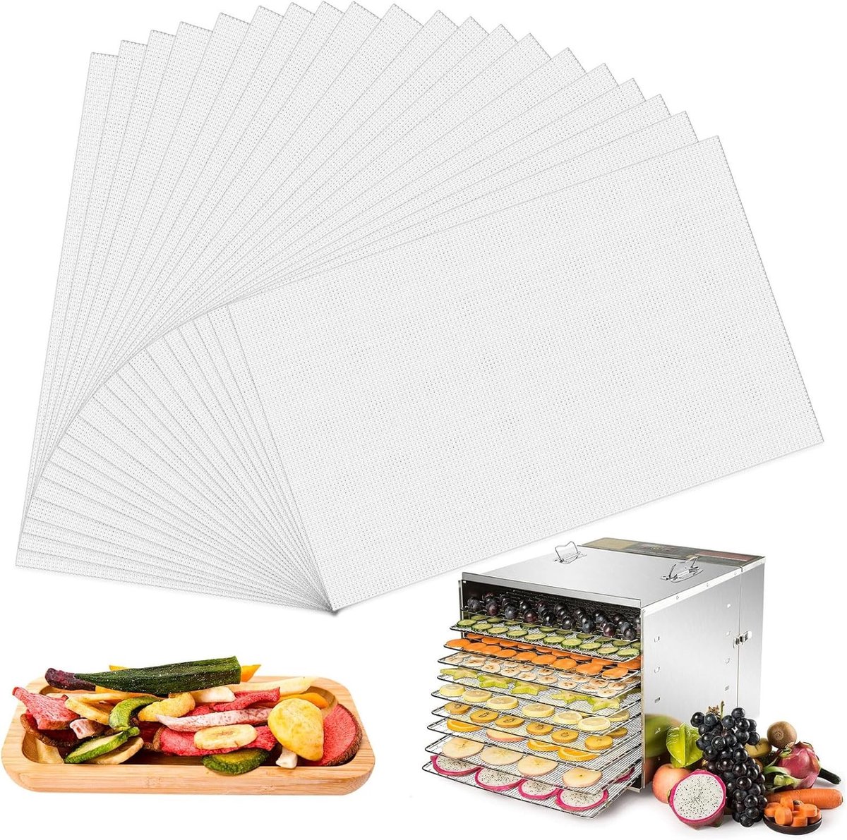 Set van 20 Herbruikbare Droogfilms voor Droogmachine 27 x 17 cm - Siliconen, Antiaanbak, Geschikt voor Fruitleer en Stoompot