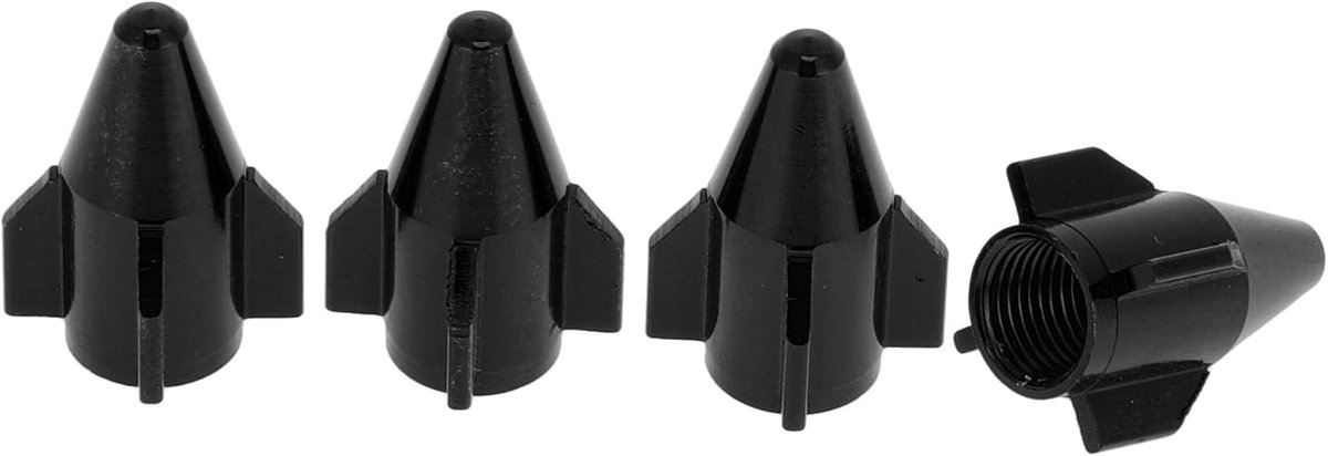 Mini Rocket Style Ventieldoppen voor Auto - 4 Stuks Zwarte Aluminium Stofkappen voor Bandenventielen, 7x22mm, Decoratief en Duurzaam