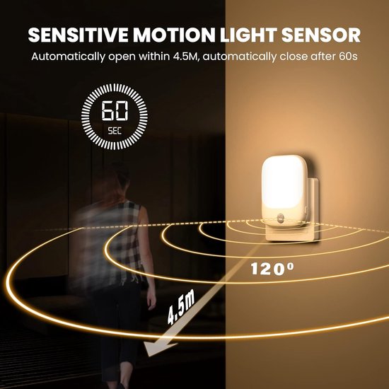 Nachtlampje met sensor - LED lampje - Donker verlichten - Bewegingsdetectie instelbaar - 2 stuks - Wit — afbeelding 5