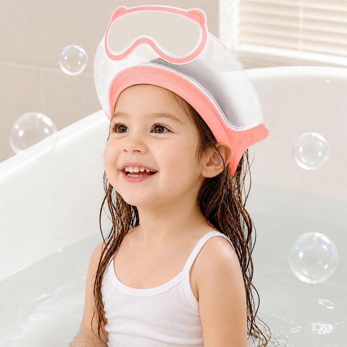 Douchecap voor kinderen - bril roze - haarwasbescherming - maakt haarwassen leuker - ShopVlot