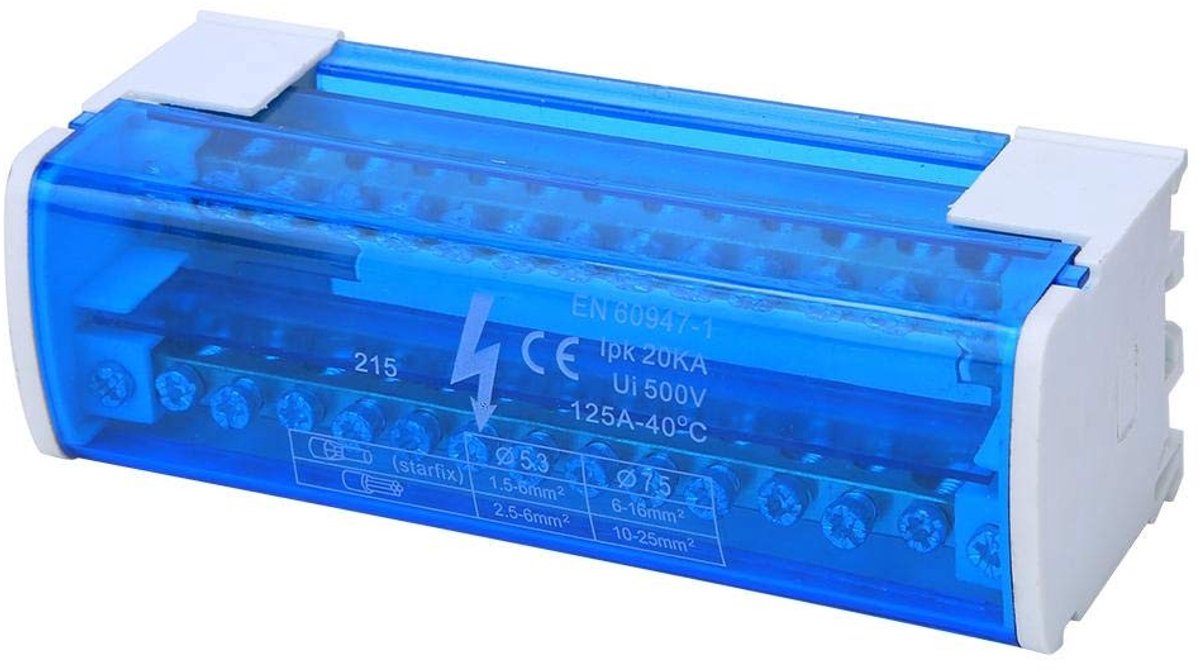 Power Distribution Terminal Block 2-niveau DIN Rail met Duidelijke Deksel voor Enkele Fase Toepassingen - 215 Box Junction, Betrouwbare Aansluitingen en Veiligheid