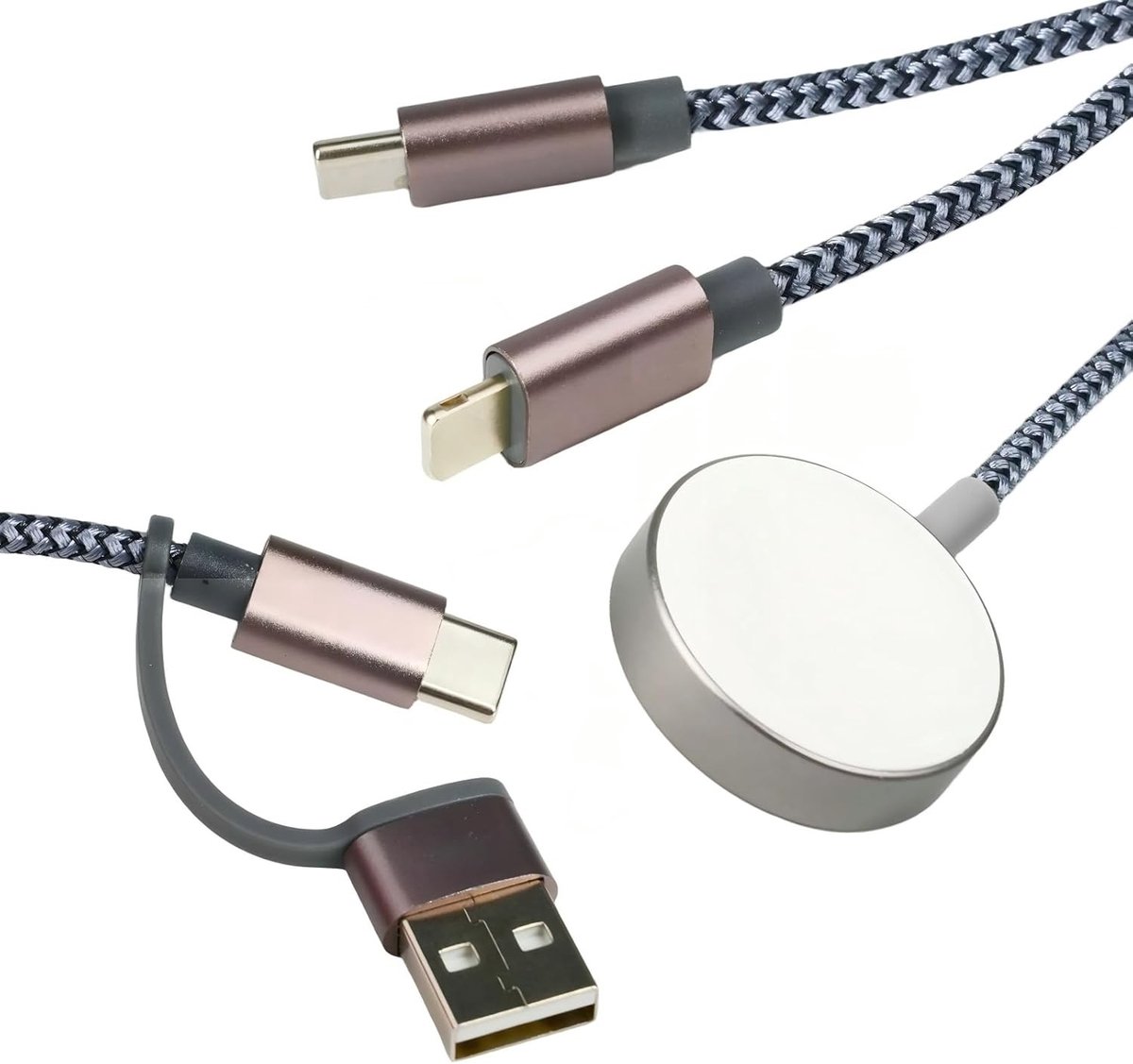 Multi Charging Kabel voor Apple Watch en iPhone, 1.25 m USB-C Kabel voor iWatch Ultra/SE/11/10/9/8/7/6/5/4/3/2/1 en Galaxy S23, Ideaal voor Reizen en Buitenactiviteiten