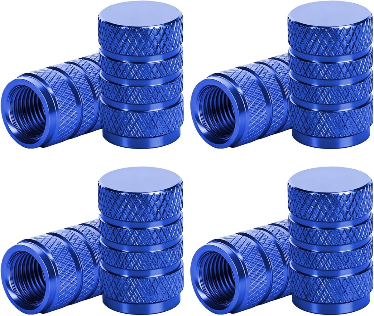 Ventieldoppen voor banden - 8 stuks universele aluminium stofkappen met rubberen ring, corrosiebestendig en eenvoudig te monteren voor auto, motorfiets, fiets en vrachtwagen (blauw)