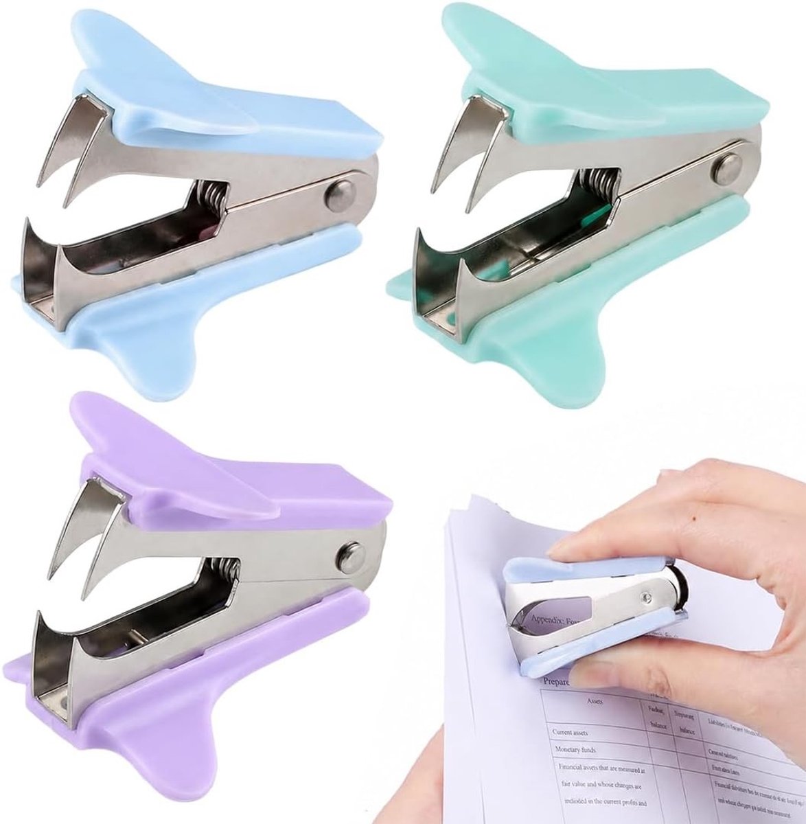 Mini Nietmachine Set van 3 in Macaron Kleuren - Ergonomisch Nietverwijderingsgereedschap voor School, Kantoor en Thuisgebruik