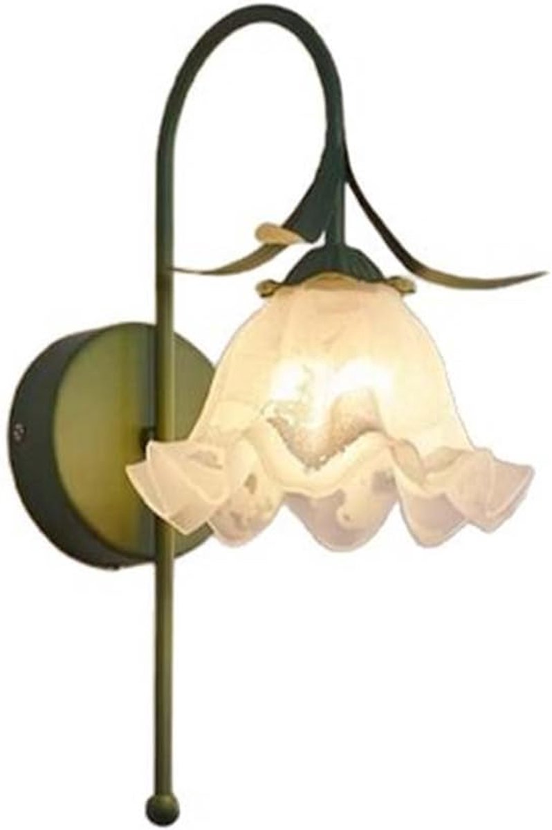 Wandlamp - nachtlampje - bloemendesign - lichtgroen - lampenkap, geschikt voor een modern interieur.