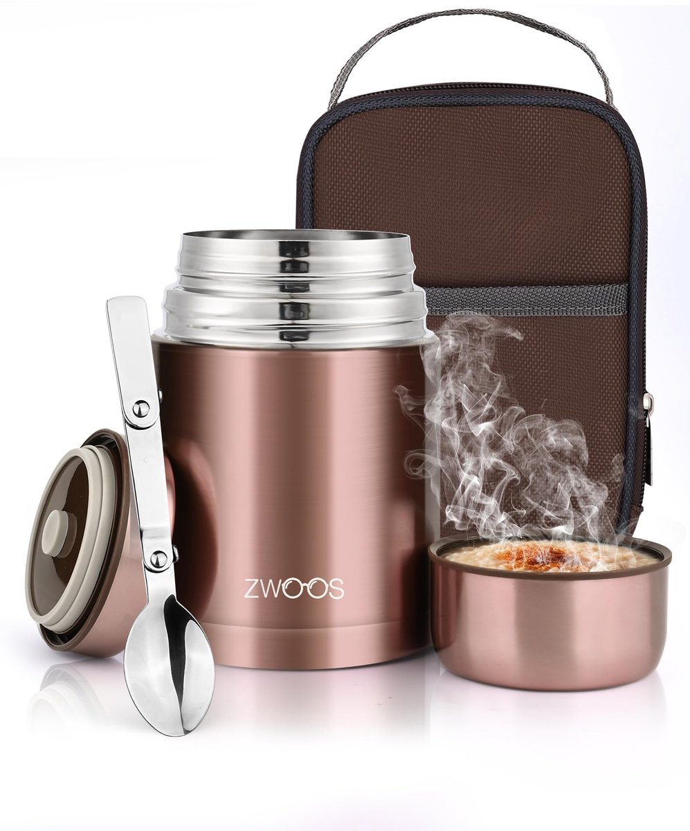 Thermocontainer 800 ml - roestvrij staal - lekvrij - houdt 12 uur warm - ShopVlot