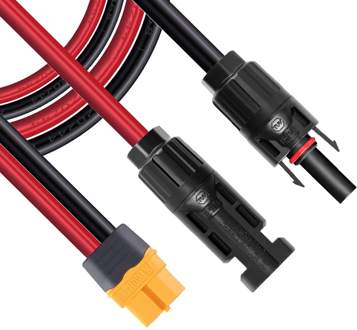 Oplaadkabel voor zonnepanelen naar XT60-adapter, aansluitkabel voor zonnepanelen, 12 AWG-kabel, geschikt voor zonnegeneratoren en draagbare stroomstations, 50 cm, mannelijke connector.