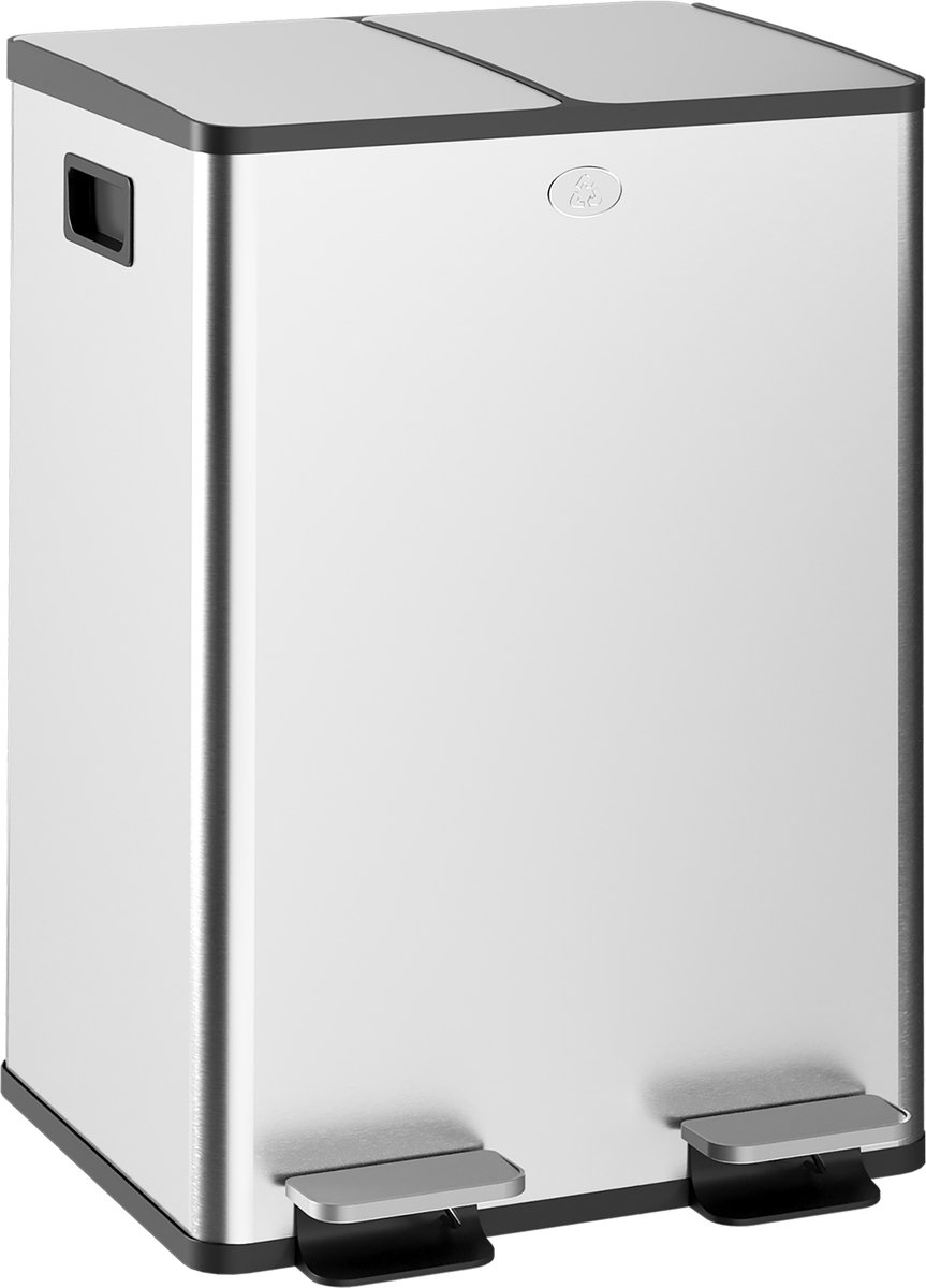 HOMCOM Trash Can-Edelstahl, Kunststoff-45,8L x 36B x 67,6H cm-Silber