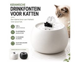 Keramische Drinkfontein Kat en Hond - 1,5L - 20 dB Fluisterstil - 5-voudige Filtratie - Keramiek - Waterdispenser - Incl. Filter - USB
