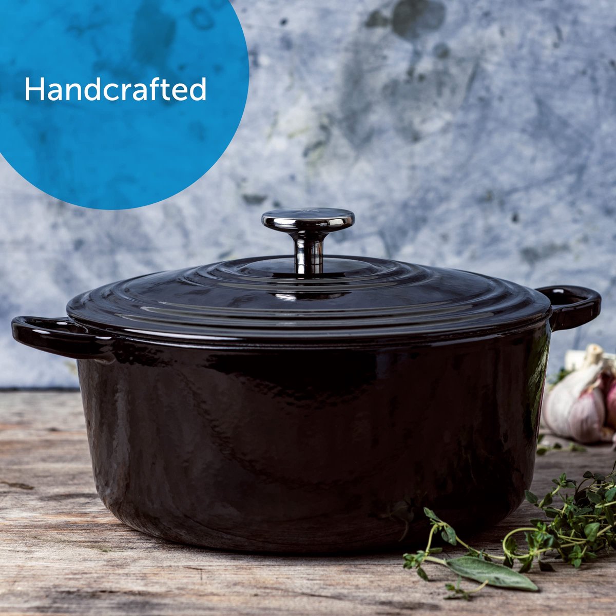 Braadpan 28 cm - geëmailleerd gietijzer - deksel met druppelringen - ideaal voor inductie en oven - ShopVlot