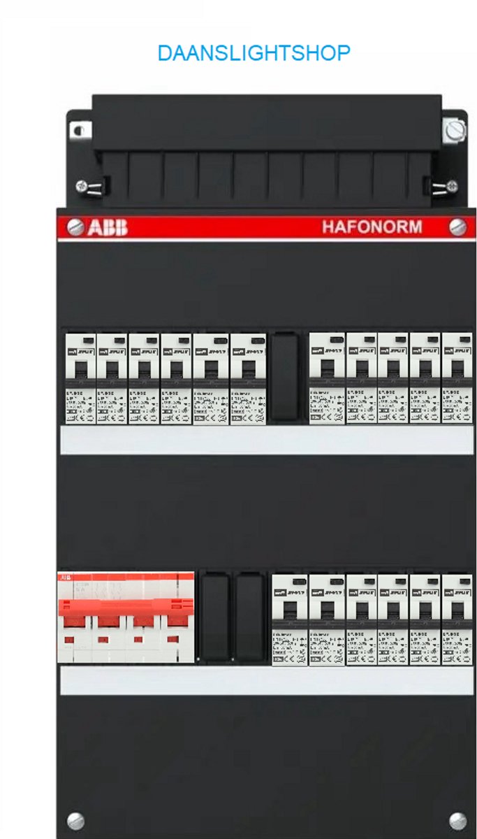ABB 3-fase groepenkast – 17 lichtgroepen – EMAT aardlekautomaten 30mA – ABB 4 polige hoofdschakelaar – Kracht lichtgroepenkast 17 groepen