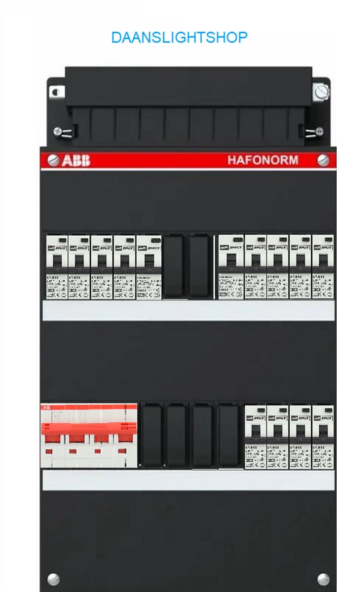 ABB 3-fase groepenkast – 14 lichtgroepen – EMAT aardlekautomaten 30mA – ABB 4 polige hoofdschakelaar – Kracht lichtgroepenkast 14 groepen