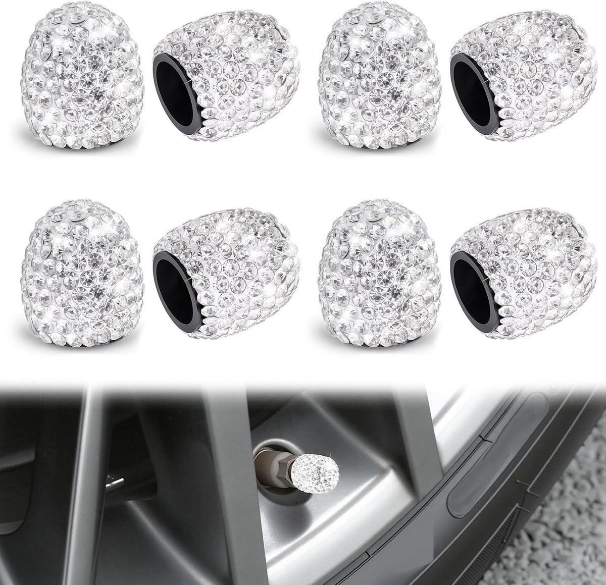 8 Stuks Ventieldopjes Auto Autoband Ventieldoppen Strass Bolvormige Bandendoppen Universele Ventieldop Stofdicht Decoratieve Wieldop Accessoires Voor Auto Motor Fiets (Wit)
