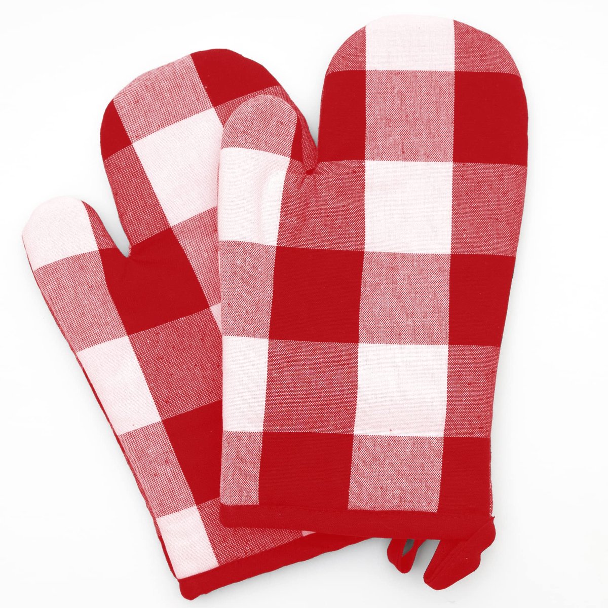 Ovenwantset 2 x rood geruite - 100% katoen - hittebestendig - praktische kookhandschoenen - ShopVlot