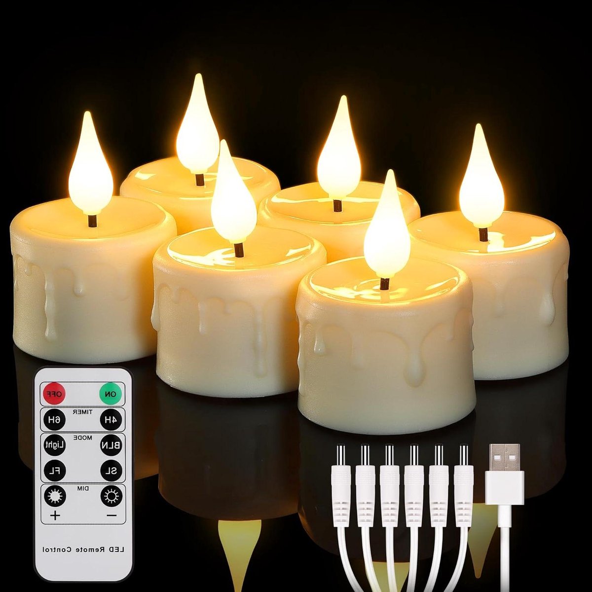Oplaadbare LED Kaarsen - Decoratieve Lichtjes - Sfeervolle Decoratie - Met Timer Functie - 6 Stuks - Warmwit