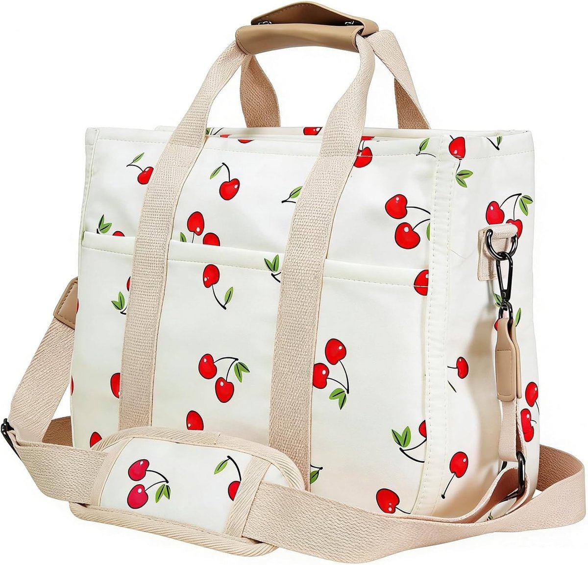Ruime schoudertas voor dames, grote tote bag met veel vakken, ideaal voor school, werk en reizen, wit