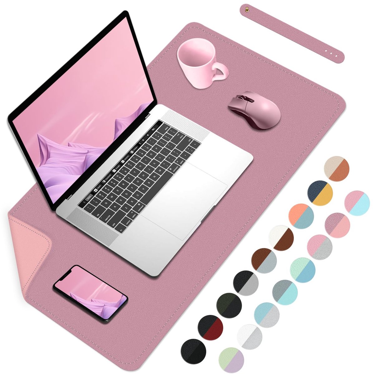 Bureau-onderlegger 60 x 35 cm - waterdichte PU-lederen muismat - dubbelzijdig paars+roze - ShopVlot
