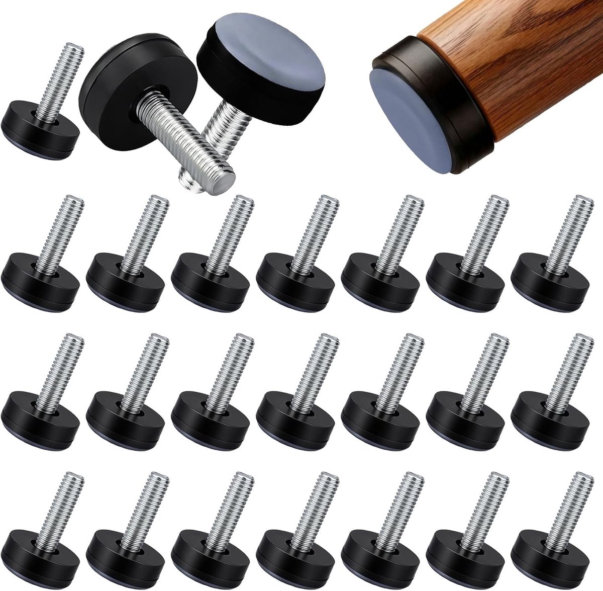 Set van 24 verstelbare meubelglijders met M6 schroefdraad, 20 mm diameter voor stoelen, tafels en kasten