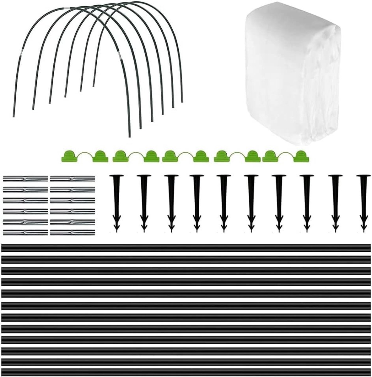 Pack van 12 Plant Tunnels 3 x 6 m voor Tuinieren, Fiberglass Steunen en Groentetunnel Accessoires, Ideaal voor Groene Huizen en Opkweekbedden