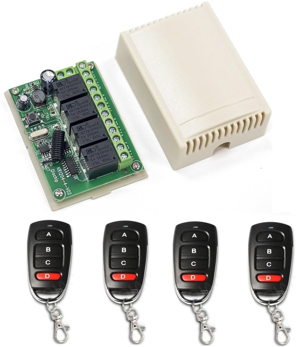 draadloze afstandsbediening 433MHz - 4 kanalen - relais met 4 zenders - voor motor en garagedeur - ShopVlot
