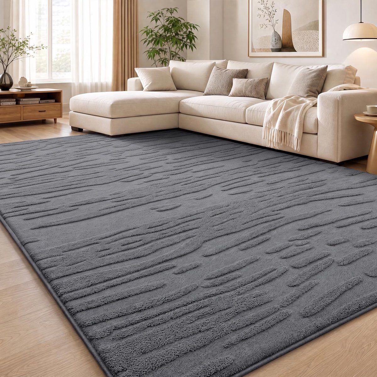 Vloerkleed 60 x 100 cm - laagpolig donkergrijs - wasbaar - anti-slip voor woonkamer - ShopVlot