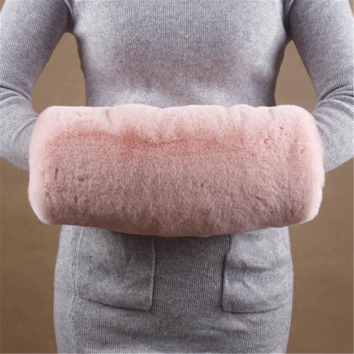 Dikke, imitatie konijnenbont handwarmers, pluche winterhandschoenen, warme mouwen Geschikt voor mannen en vrouwen (roze).