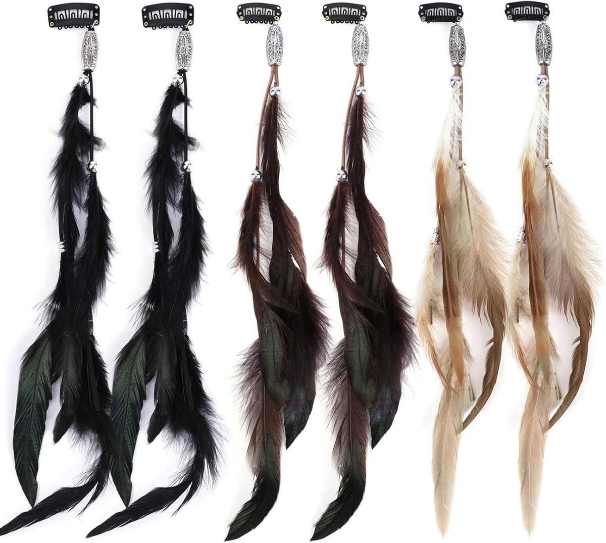 Set van 6 Veer Haaraccessoires Clips voor Vrouwen - Boho Hoofdsieraden voor Carnaval, Cosplay en Feestoutfits - Haarversiering en Decoratie
