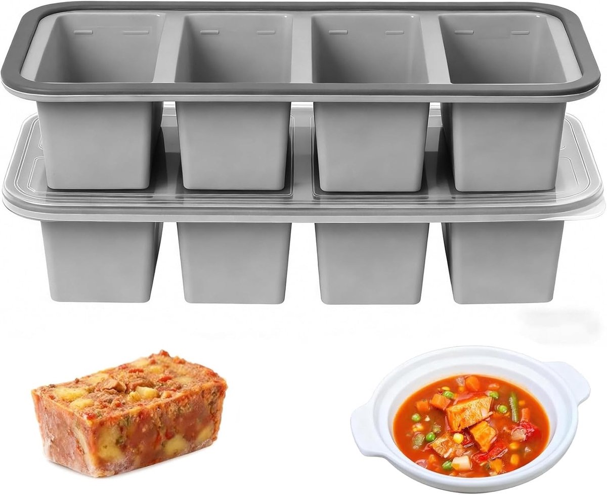 Set van 2 Siliconen Vriezercontainers met Deksel, Ideaal voor Soep, Bouillon en Saus, BPA-vrij en Stapelbaar voor Maaltijdvoorbereiding en Restjes