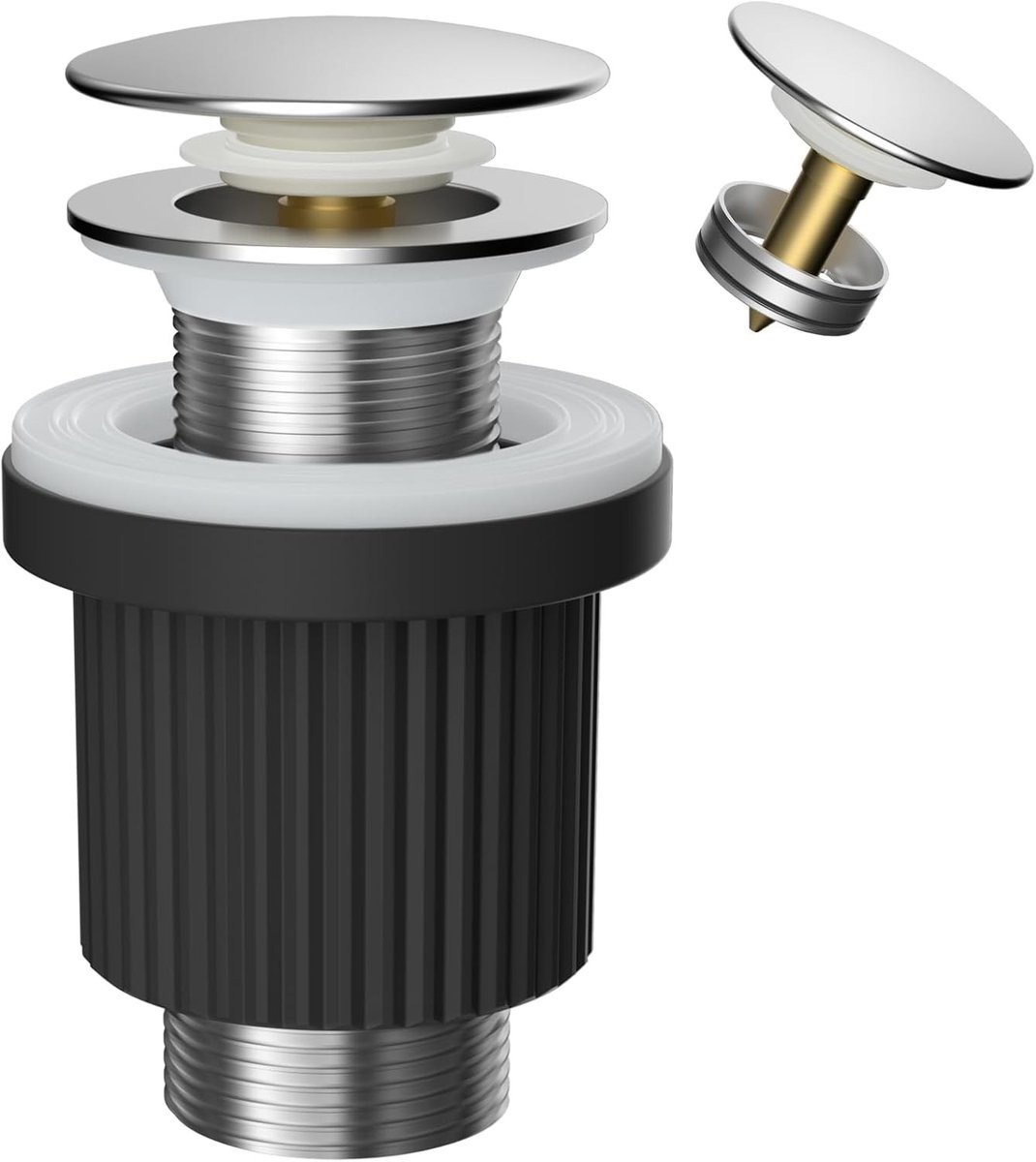 Universele pop-up afvoer met G1 1/4" aansluiting, zilver, geschikt voor wastafels en badkamers
