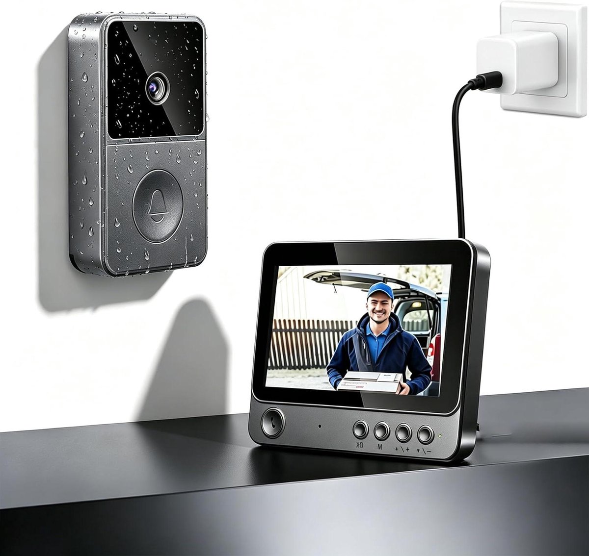 Deurbel met camera - Video intercom - Beveiliging huis - 170 graden groothoek - 43 inch scherm - Zwart