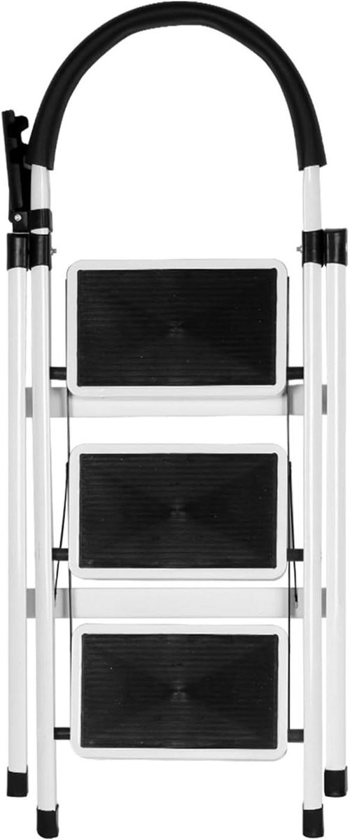 Trapladder Inklapbaar - Kleine Ladder - Hoge Gebieden Bereiken - Robuust Staal - 3 Treden - Wit