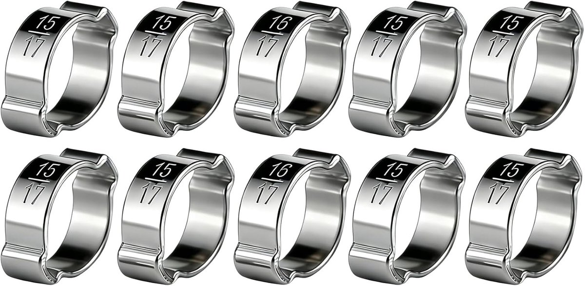 Set van 10 Roestvrijstalen Slangklemmen met Twee Oren voor Brandstof- en Gaspijpen 5-23mm