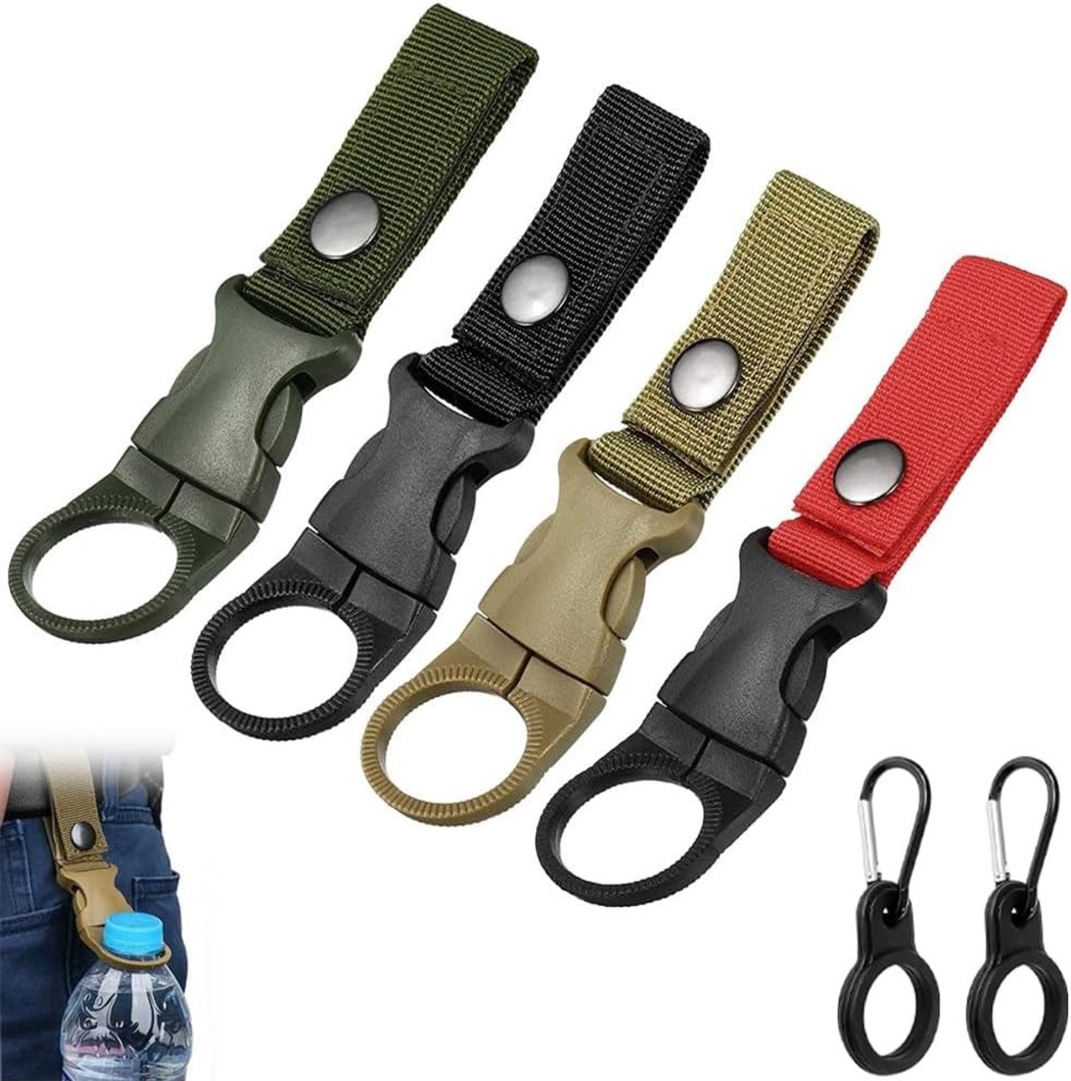Praktische Fleshouder Clips, 4 Stuks Nylon Strap en 2 Stuks Siliconen Buckles voor Camping, Wandelen en Vissen