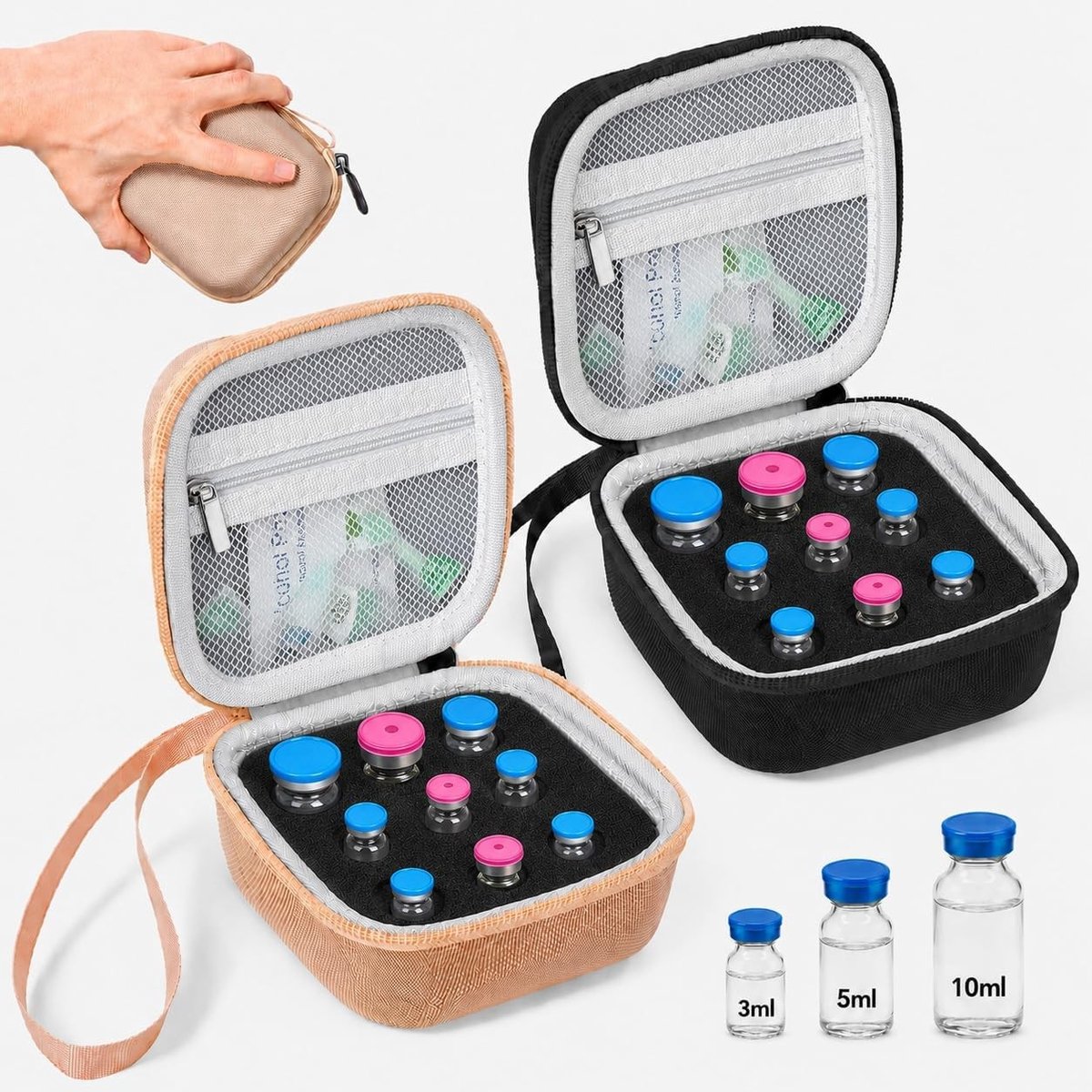 Peptide box voor flacons - 2 stuks met 9 vakken voor 3 ml, 5 ml en 10 ml, ideaal voor opslag en organisatie