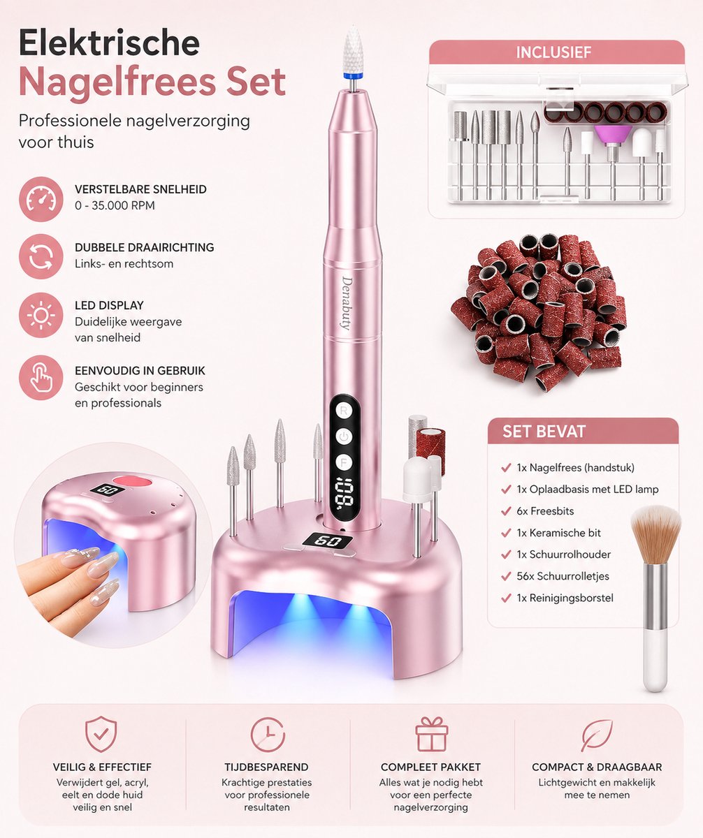 Elektrische Nagelvijl Draadloos met UV LED Nagellamp – Professionele Nagelfrees voor Manicure & Pedicure – Oplaadbare Nagelboor voor Gel- en Acrylnagels – Nagelverzorgingsset voor Thuis & Salon