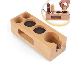 Tamper station voor espresso, hoogte verstelbaar, houten tamperhouder, geschikt voor 51-54 mm, barista accessoires voor perfecte koffie en filterdragers