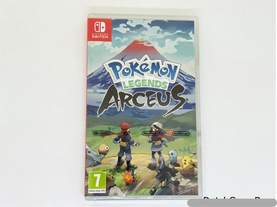 Pokémon Legends: Arceus Nintendo Switch gamehoes met een berglandschap en personages.