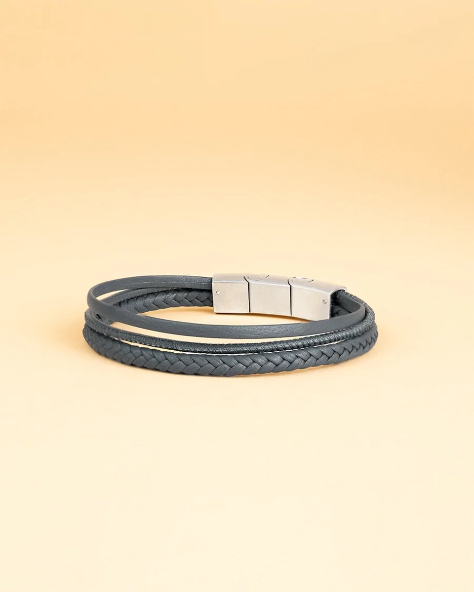 Gemini Triple Armband – Grey Italian Nappa Leather – M-L - 20cm