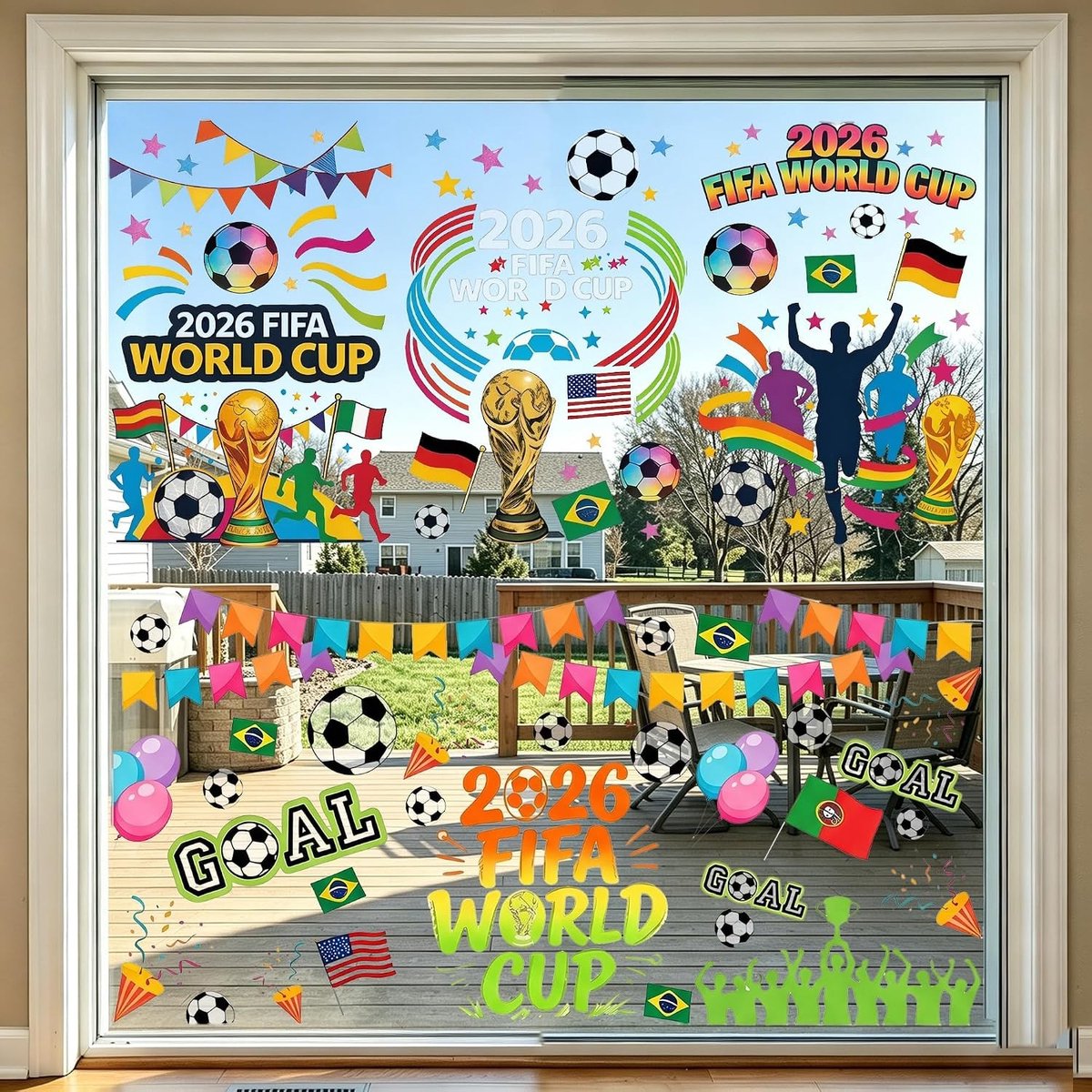 Raamdecoratie voor het WK 2026 - 2 Sets Voetbalstickers voor Feestelijke Versiering en Support