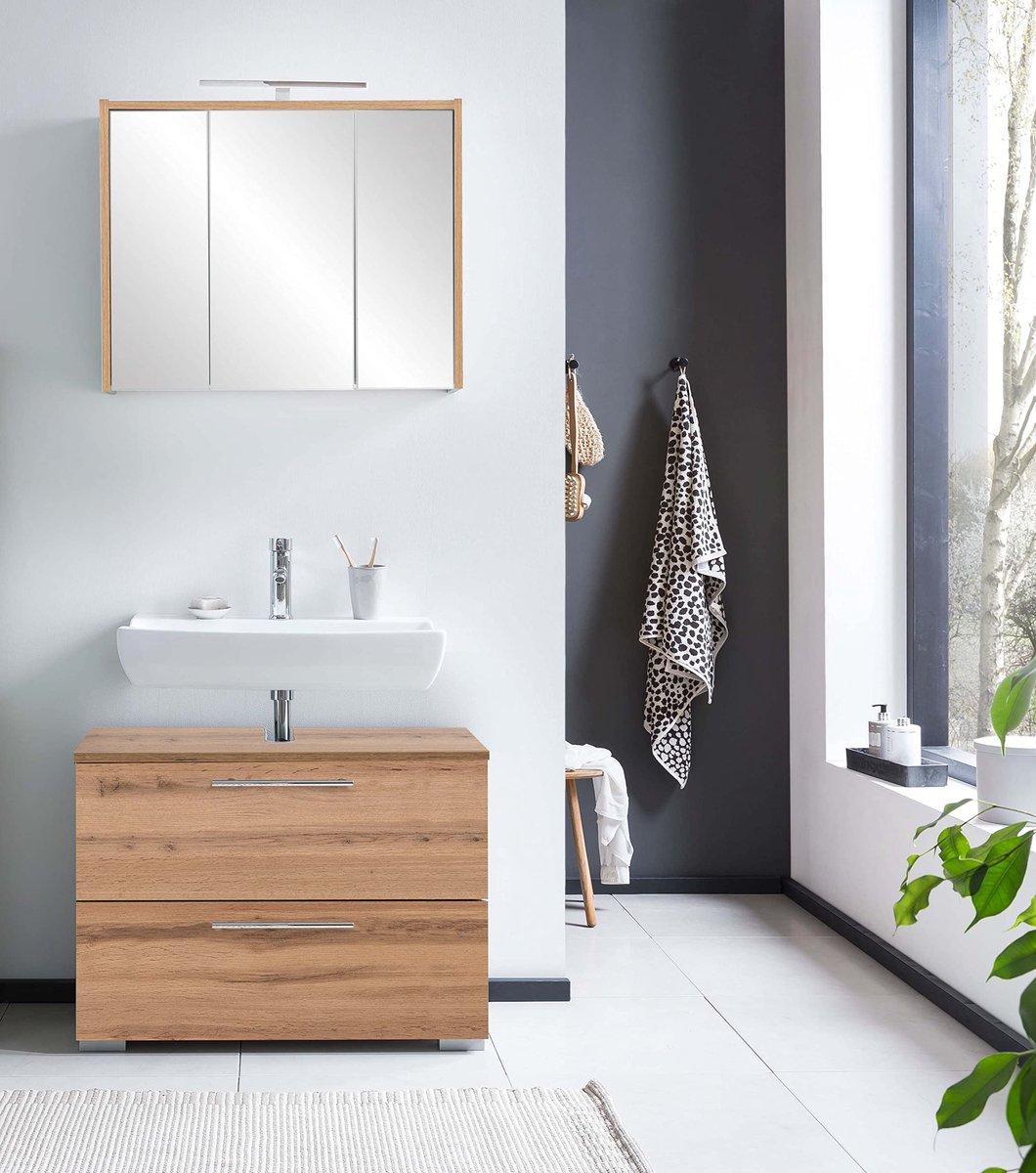 Wastafelonderkast 80,2 x 59,1 x 35 cm - eikenhouten decoratie - landhuisstijl - stijlvolle opbergoplossing - ShopVlot