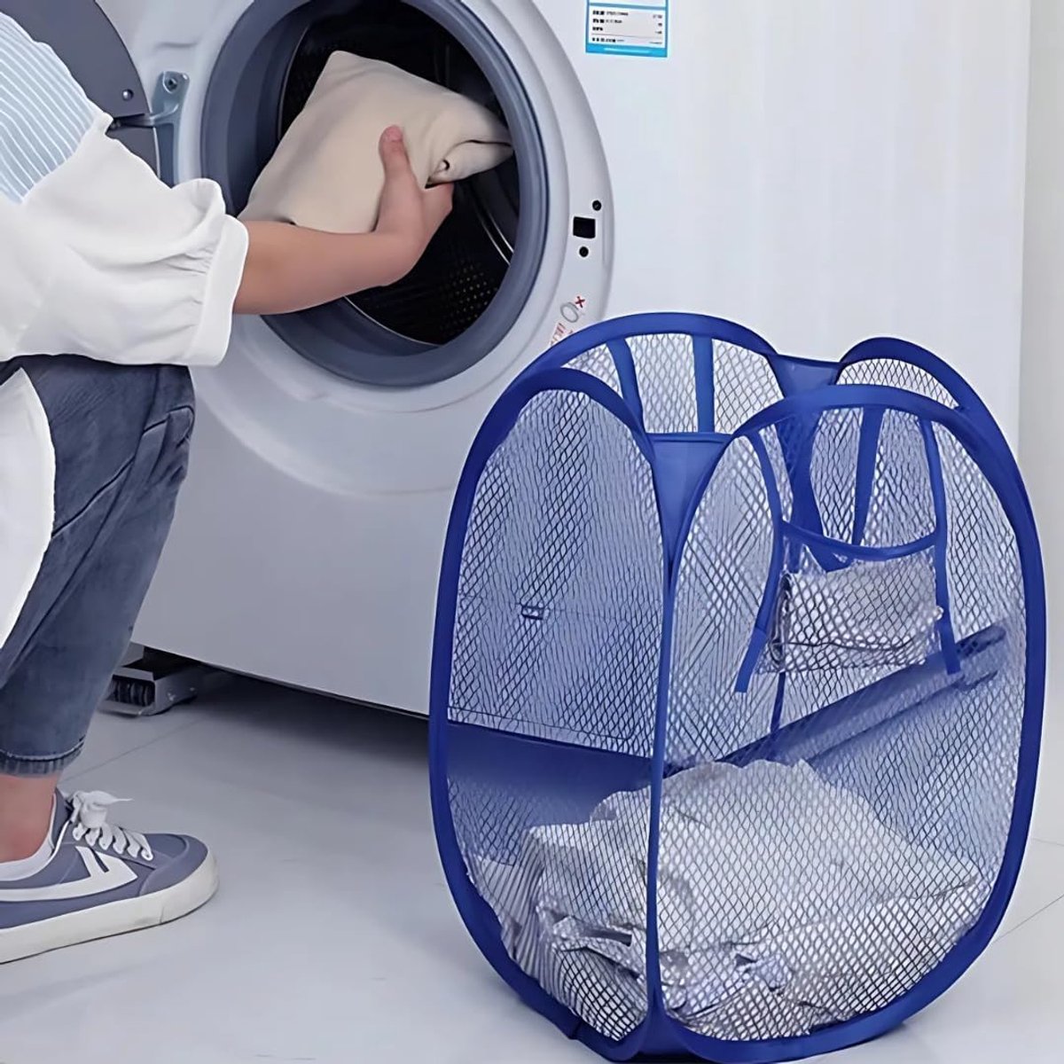 Wasmand grote capaciteit 40L - ademend gaas - opvouwbaar met handvatten - ideaal voor wasgoed - ShopVlot