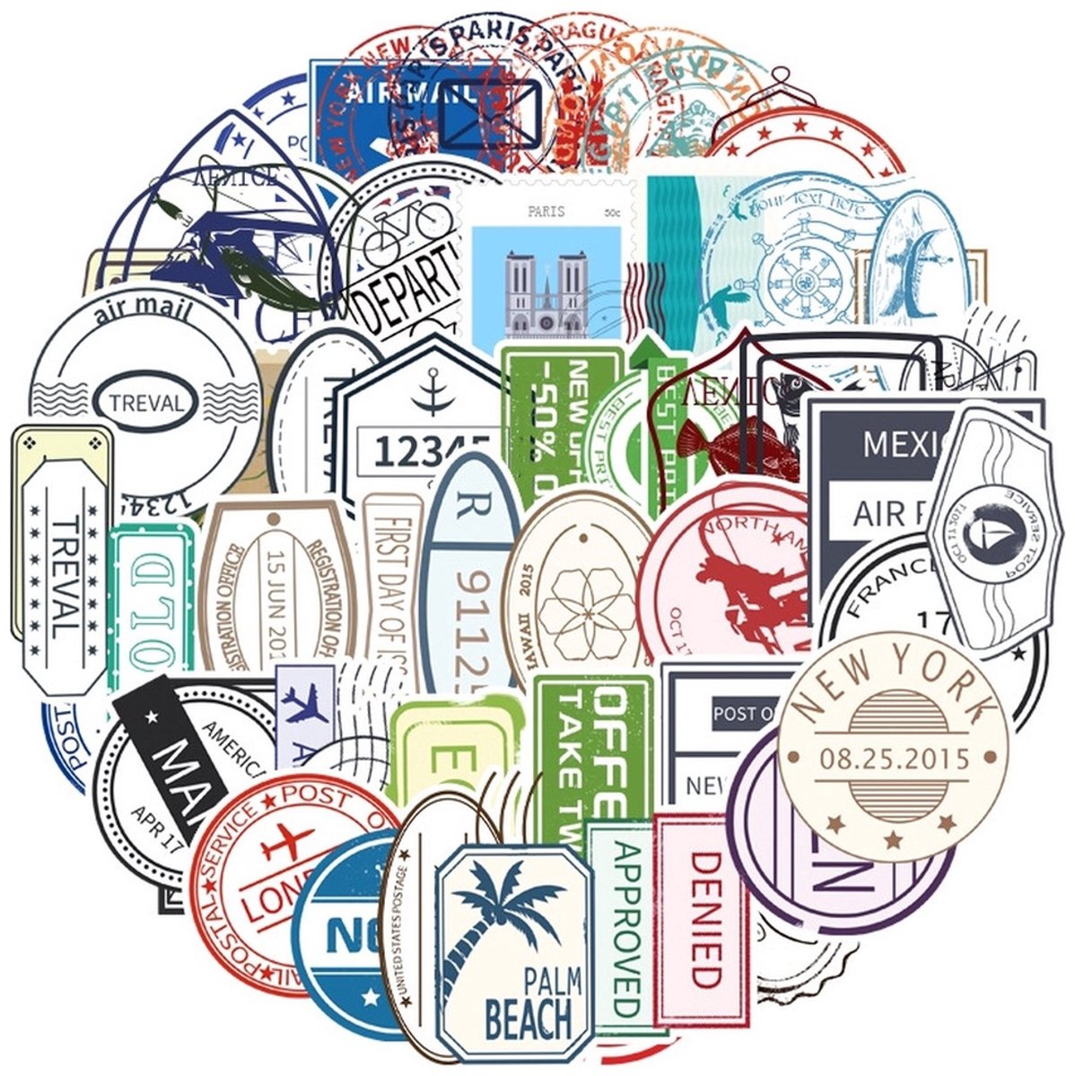 59 Poststempel Stickers – Landen, Reizen & Vintage Post
