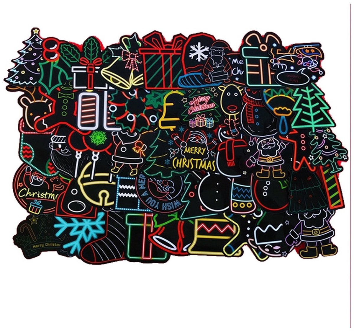 50 Neon Kerst Stickers – Kerstmis & Feestdagen