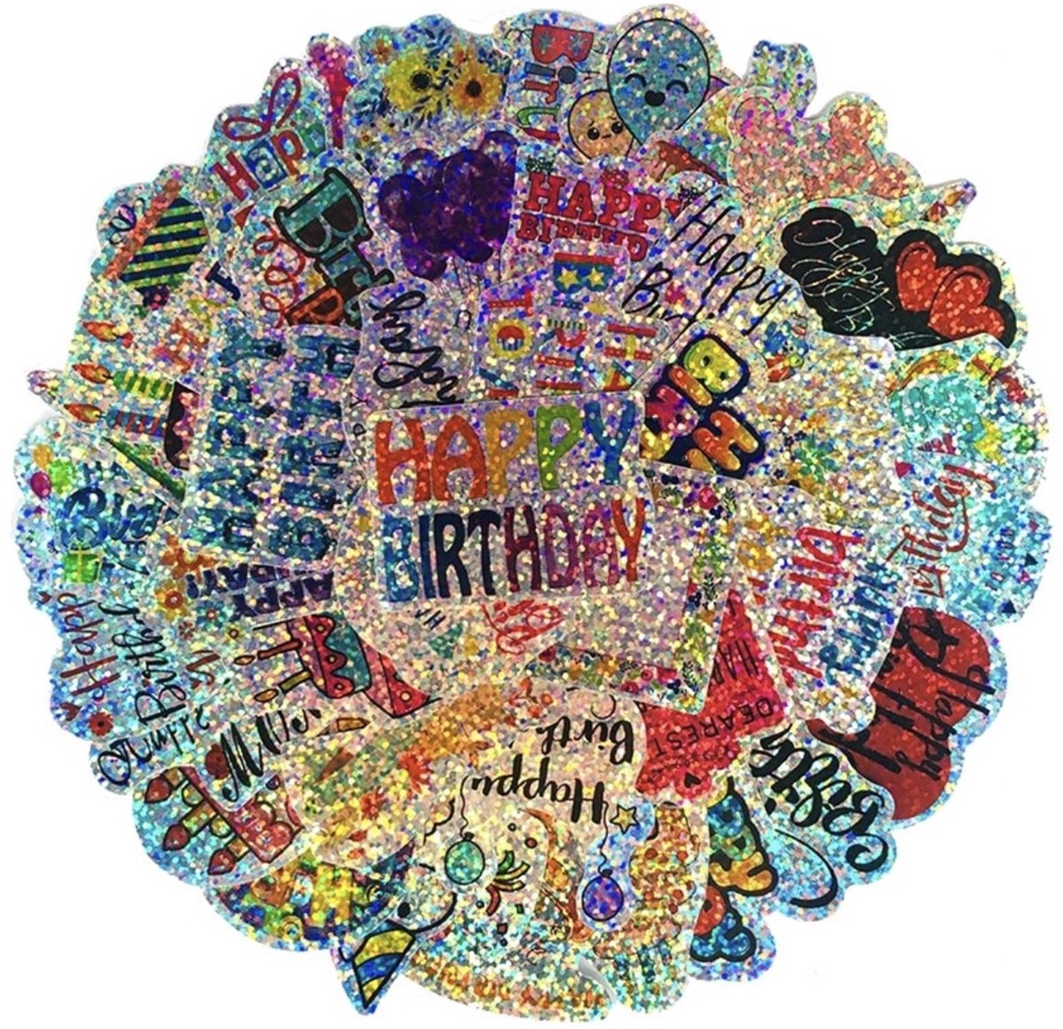 44 Happy Birthday Stickers – Verjaardag, Glitter & Reflecterend