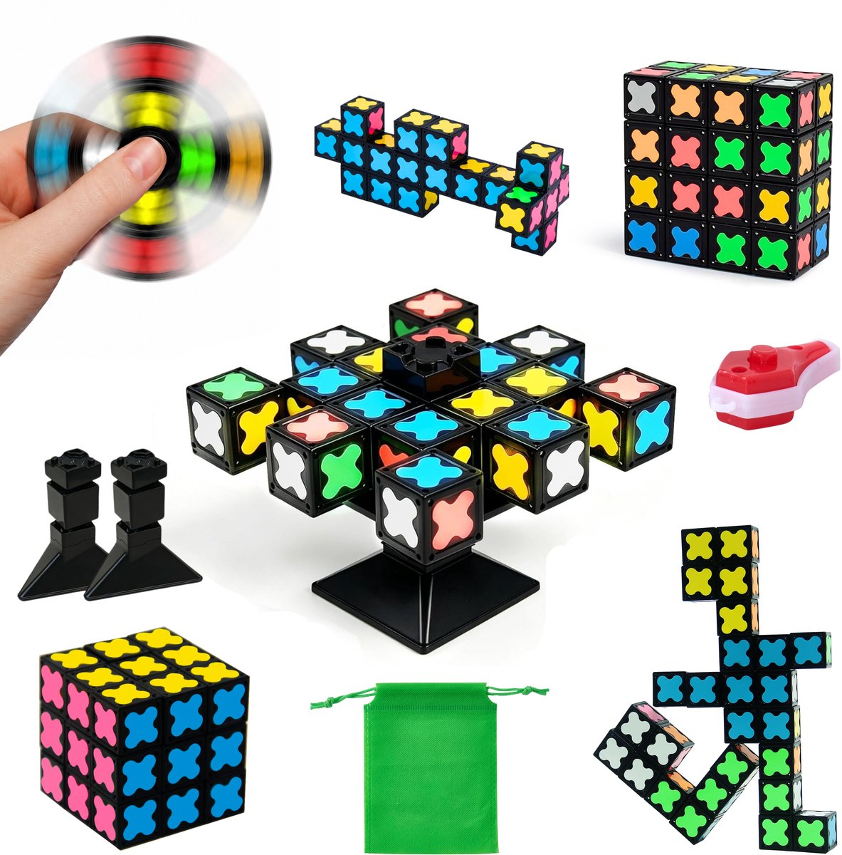 Flixio® Magnetic Tiles Travel Set - Fidget Spinner - Magnetische Blokken Reisset – 38-delig – Speelgoed voor in de Auto – Lichtgevend – Sensorisch Speelgoed