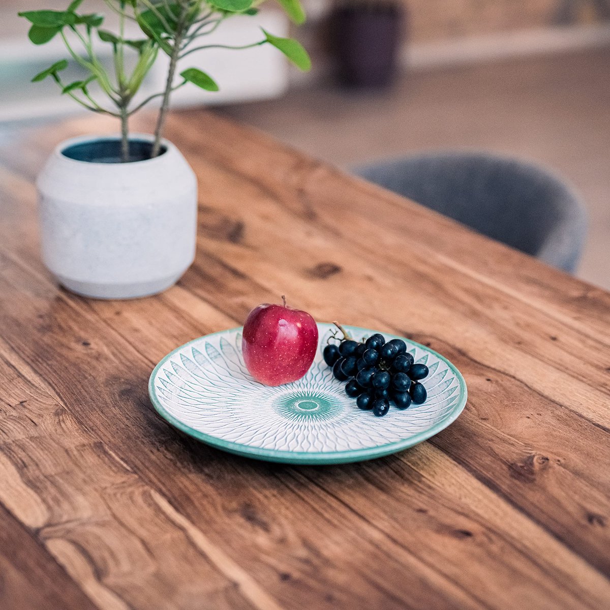Decoratieve schaal 28cm - groen hout - orientalisch ornament - sfeervolle tafeldecoratie - ShopVlot