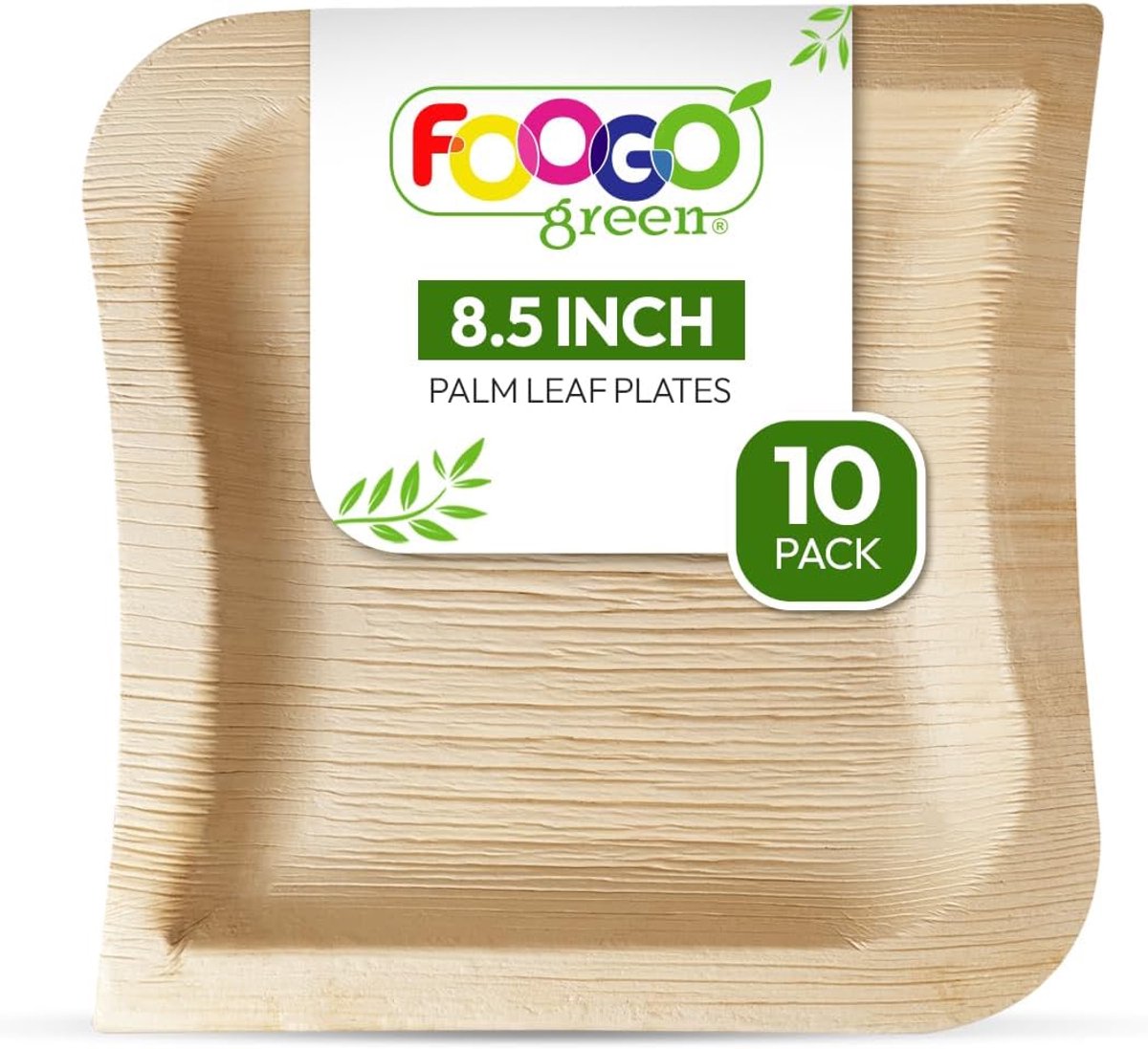 FOOGO Green 10 Disposable Palm Leaf Plates - Elegant Wave Shape - 8.5" (21cm) - ShopVlot