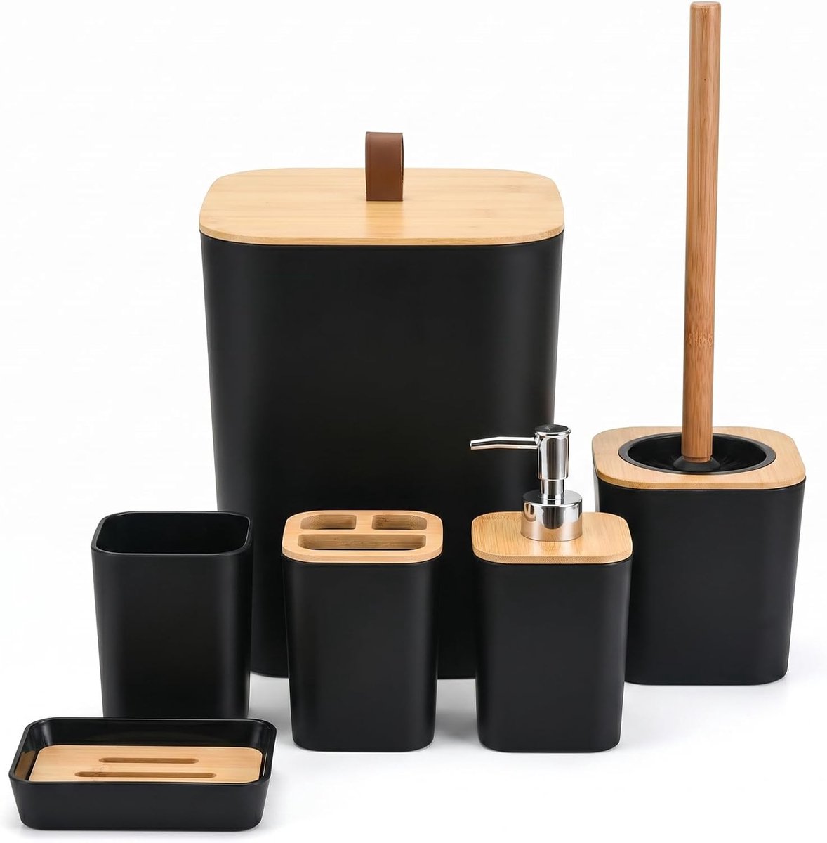 6-Piece Bathroom Accessories Set Modern - Bathroom Set Bamboo Luxury Plastic - ShopVlot