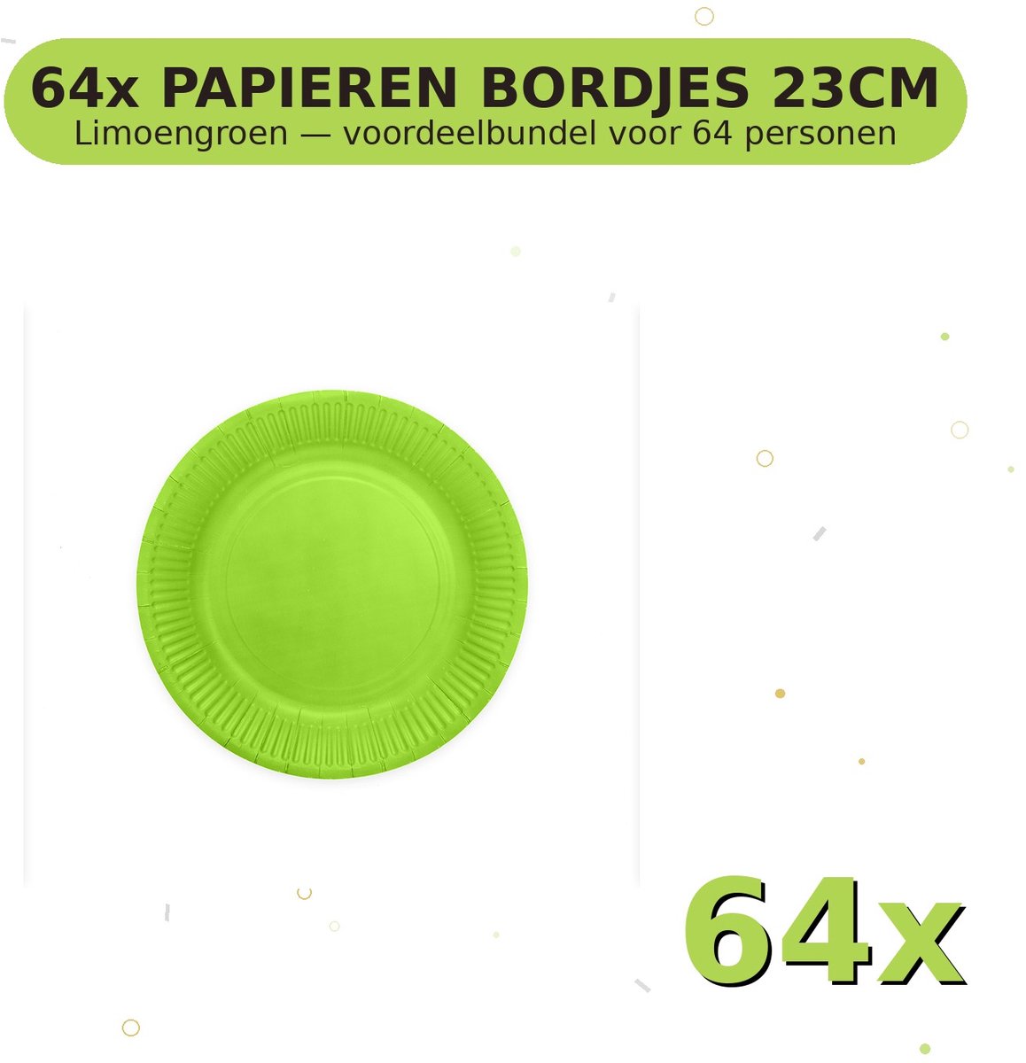 Bordjes 23cm FSC Limoengroen - Voordeelverpakking 64 Stuks voor tot 64 Personen - Feestartikelen